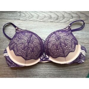Victoria's Secret Plunge Lace Push Up Bra Purple Nude‎ 36B